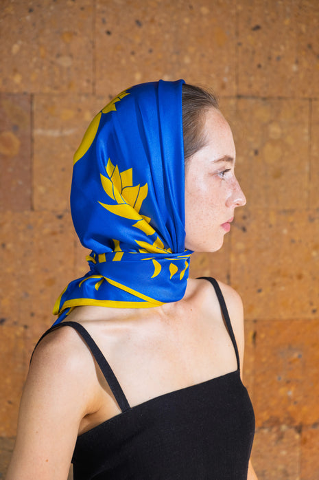 100% Mulberry Silk Scarf for Women | Pure Silk Hijab |  Blue Silk Scarf | 90 x 90 cm | Sweet Sultan|