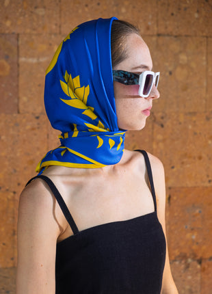 Women's Pure Silk Hijab | Pure Silk Scarf | Blue |  90 x 90 cm  | Sweet Sultan | Sunrise Harmony