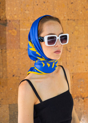 Women's Pure Silk Hijab | Pure Silk Scarf | Blue |  90 x 90 cm  | Sweet Sultan | Sunrise Harmony