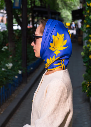 Women's Pure Silk Hijab | Pure Silk Scarf | Blue |  90 x 90 cm  | Sweet Sultan | Sunrise Harmony