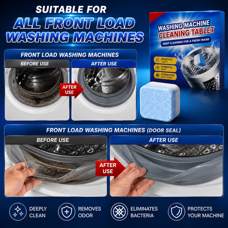 Washing Machine Cleaner Tablets | 36 per pack  | Descaler & Deodorizer for Front & Top Loaders, Septic-Safe, Cleans Drum & Door Seal – 1.5 Years Supply