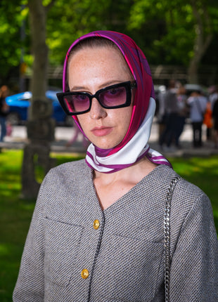 Women's Pure Silk Hijab | Pure Silk Scarf | White Purple |  90 x 90 cm | Sweet Sultan |Amethyst Lustre