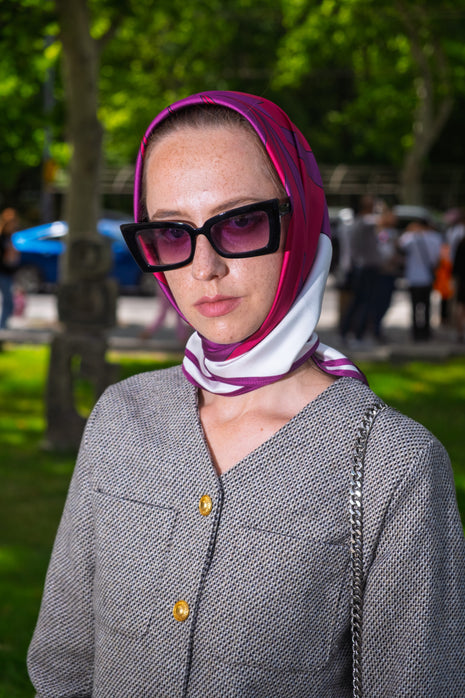 Women's Pure Silk Hijab | Pure Silk Scarf | White Purple |  90 x 90 cm | Sweet Sultan |Amethyst Lustre