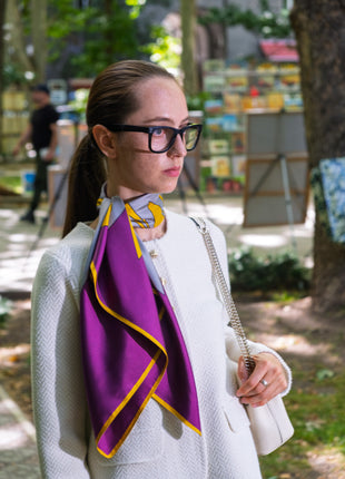 Women's Pure Silk Hijab | Pure Silk Scarf | Purple Gold |  90 x 90 cm  | Sweet Sultan | Purple Lustre