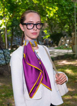 Women's Pure Silk Hijab | Pure Silk Scarf | Purple Gold |  90 x 90 cm  | Sweet Sultan | Purple Lustre