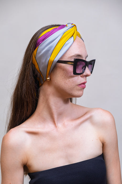 Women's Pure Silk Hijab | Pure Silk Scarf | Purple Gold |  90 x 90 cm  | Sweet Sultan | Purple Lustre