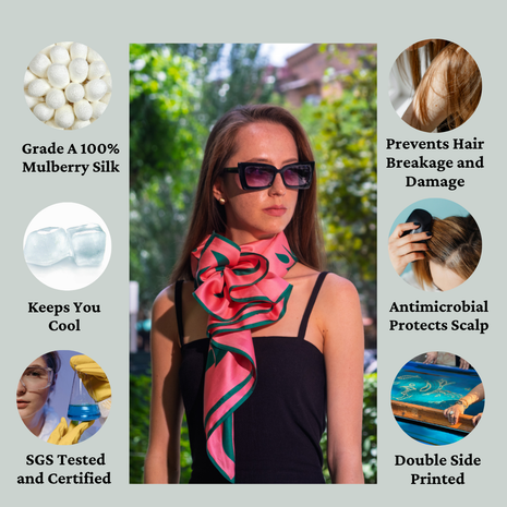 Women's Pure Silk Hijab | Pure Silk Scarf | Pink | Regular| 90 x 90 cms | Sweet Sultan | Morning Glory