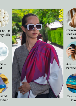 Women's Pure Silk Hijab | Pure Silk Scarf | White Purple |  90 x 90 cm | Sweet Sultan |Amethyst Lustre