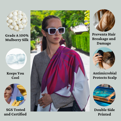 Women's Pure Silk Hijab | Pure Silk Scarf | White Purple |  90 x 90 cm | Sweet Sultan |Amethyst Lustre