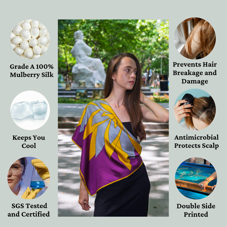 Women's Pure Silk Hijab | Pure Silk Scarf | Purple Gold |  90 x 90 cm  | Sweet Sultan | Purple Lustre